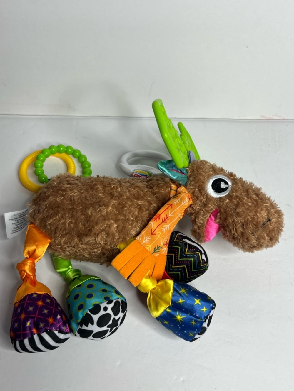 Lamaze Brown Plush Moose Baby Activity Toy with Bright Accents